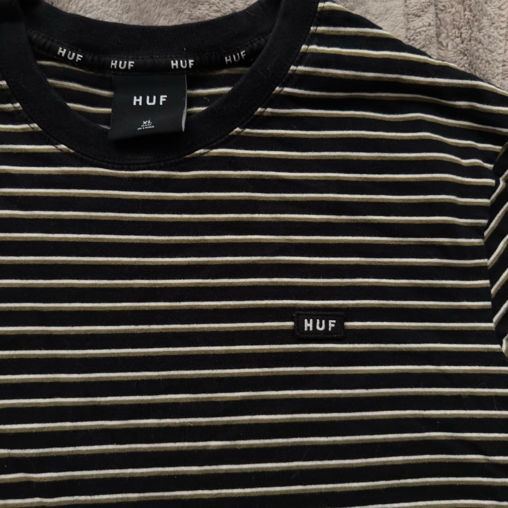 HUF Black and Cream Striped Short Sleeve Tee